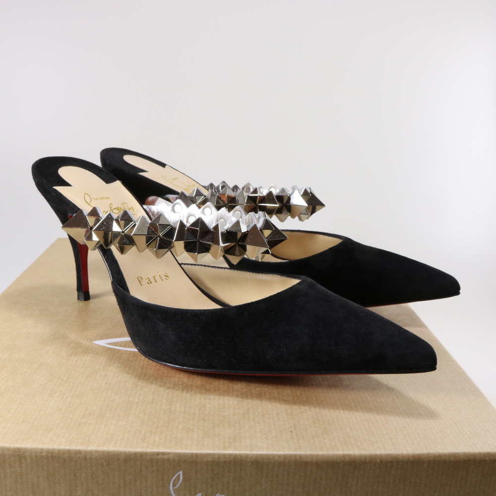 Christian Louboutin 36 Planet Choc 80mm Studded Silver Suede Pointed Heels C851